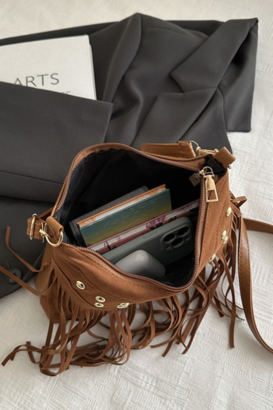 Fringe Studded Shoulder Bag