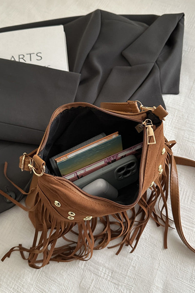 Fringe Studded Shoulder Bag