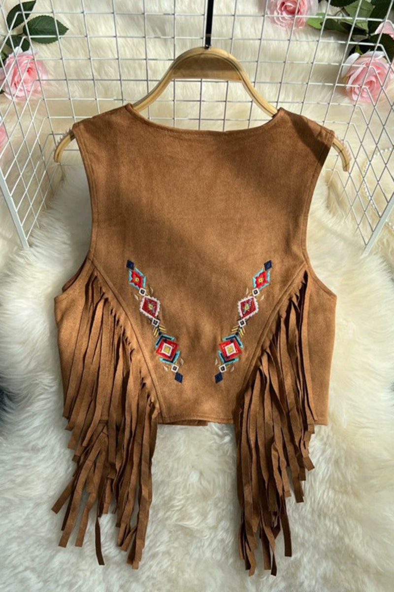 Patterned Fringe Statement Vest