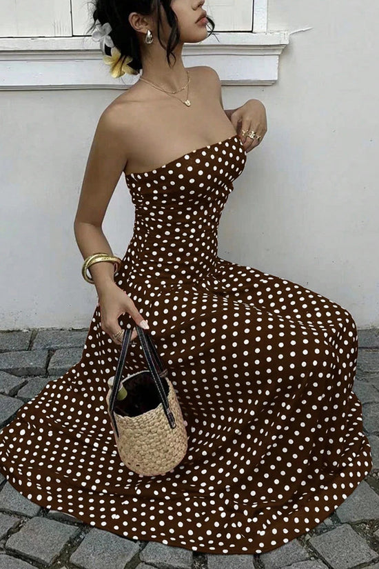 Strapless Polka Dot Casual Maxi Dress