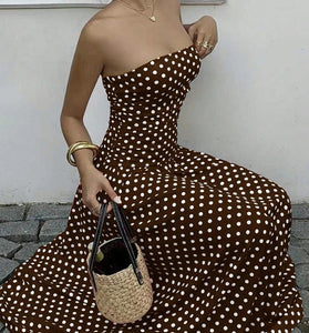 Strapless Polka Dot Casual Maxi Dress