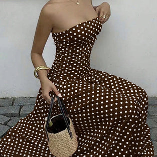 Strapless Polka Dot Casual Maxi Dress
