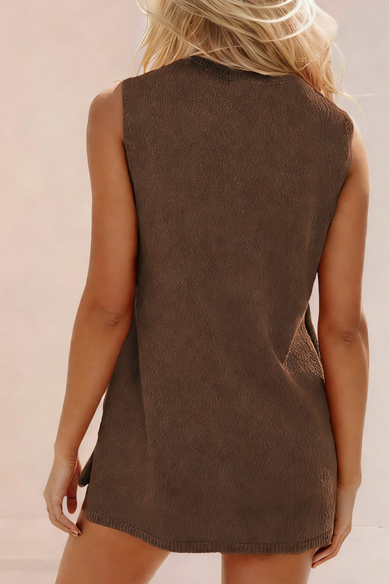 Sleeveless Textured Tunic and Shorts Set