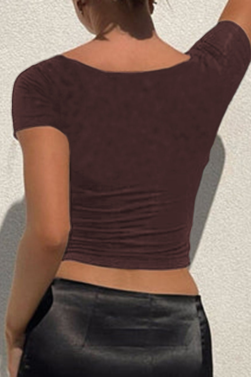 Lace Trim Ruched Crop Top