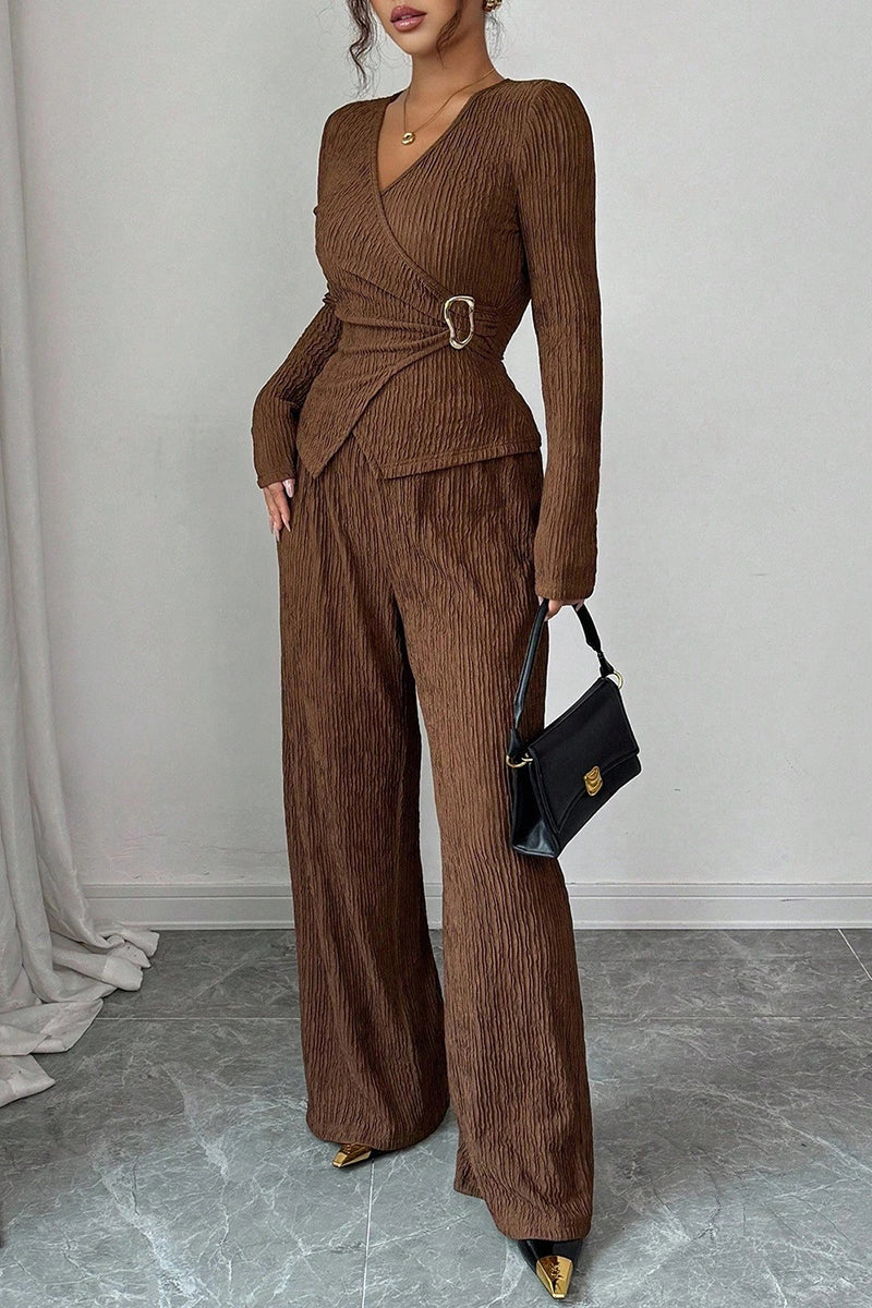 Chic Metal Accent Wrap Pants Set