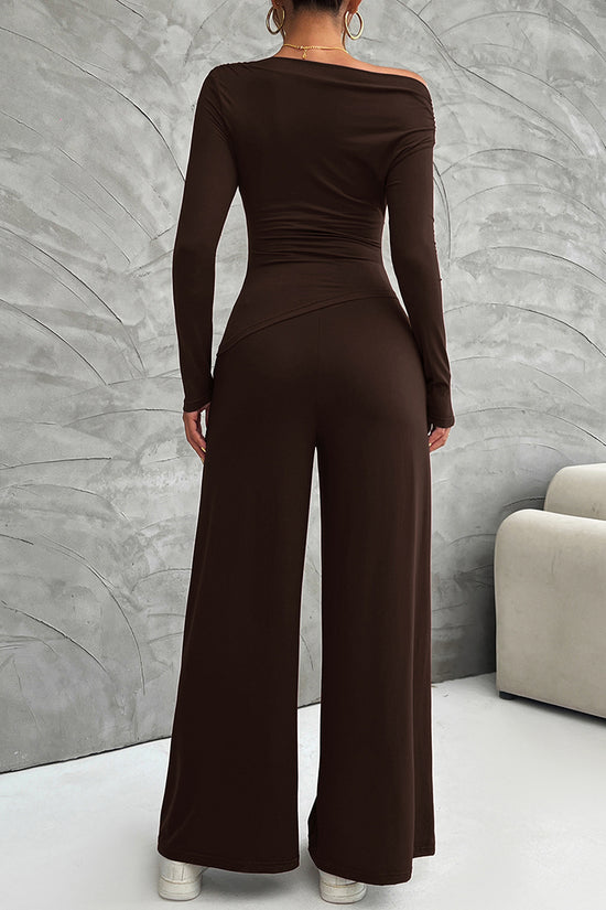 Elegant Long Sleeve Wide-Leg Pants Set