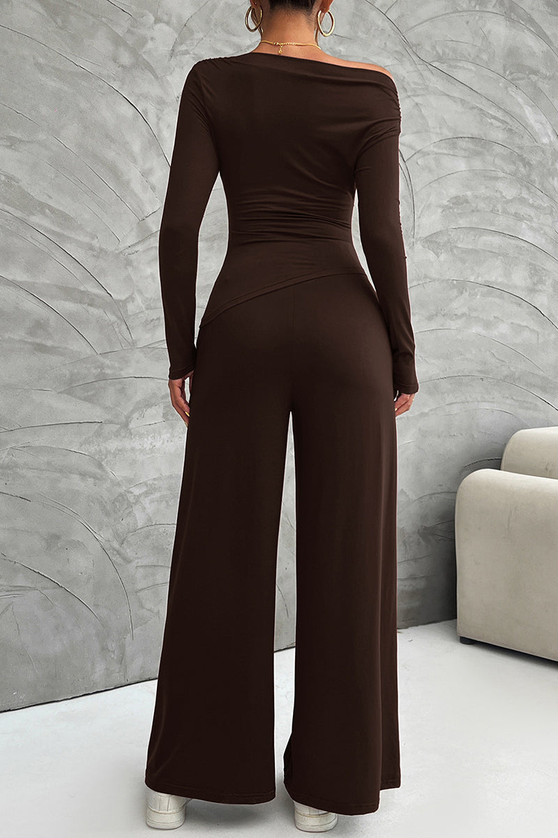 Elegant Long Sleeve Wide-Leg Pants Set