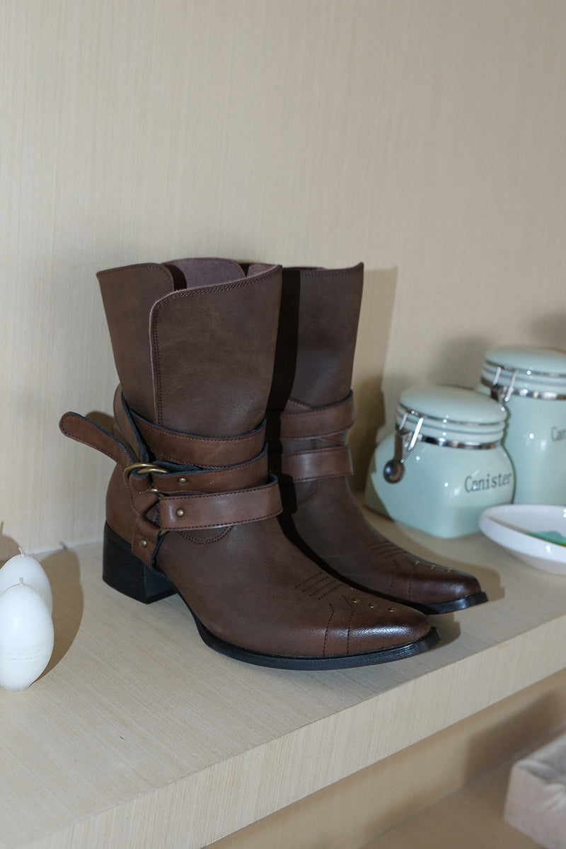 Western Style Buckled Ankle Boots