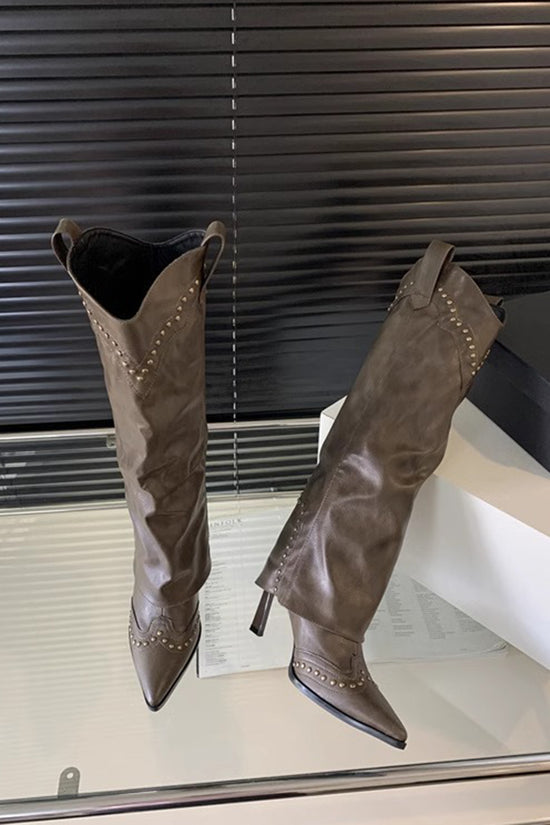 Studded Cowboy Knee-High Boots