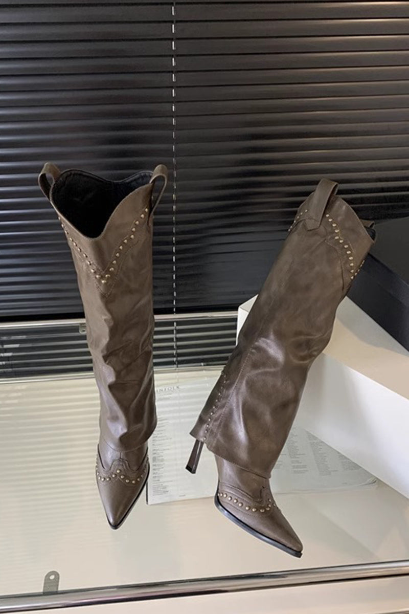 Studded Cowboy Knee-High Boots