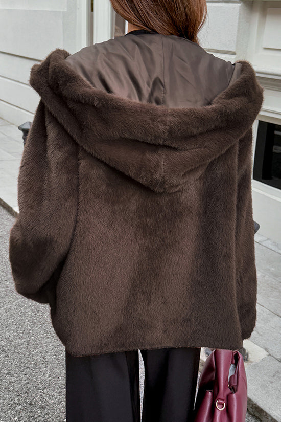 Plush Hooded Bodycon Coat