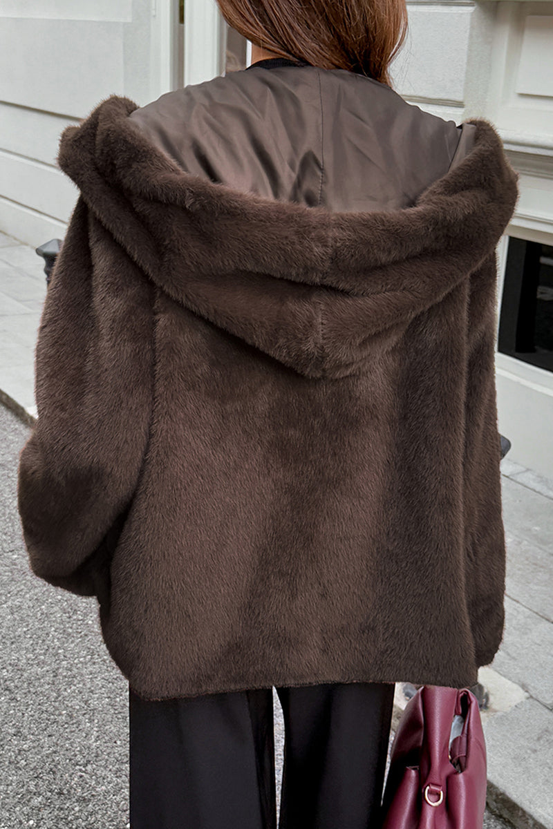 Plush Hooded Bodycon Coat