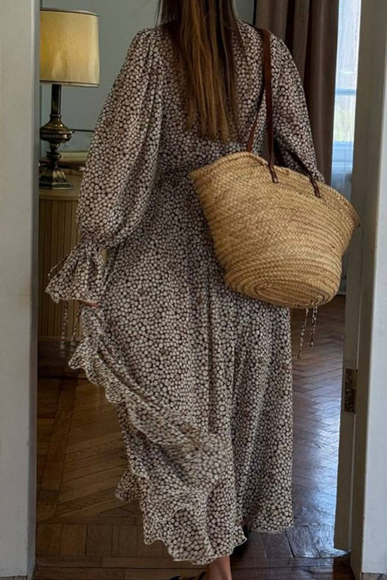 Printed Long Sleeve Wrap Dress