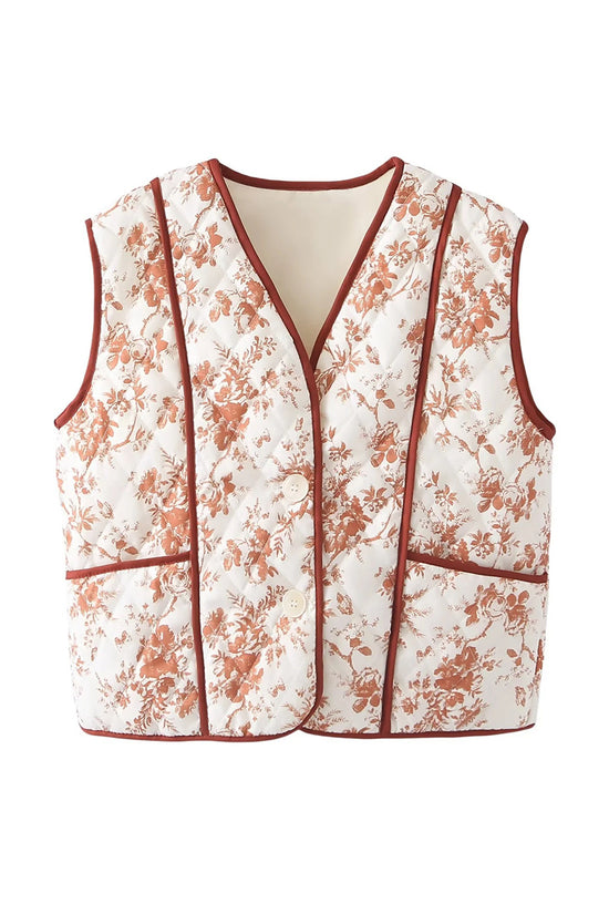 Floral Quilted Sleeveless Vest