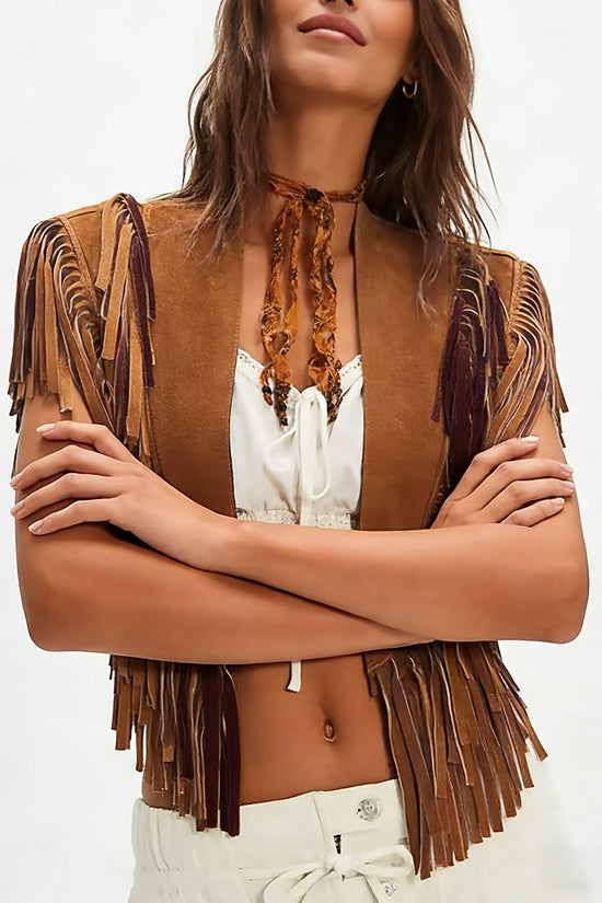 Fringe Trim Sleeveless Statement Vest