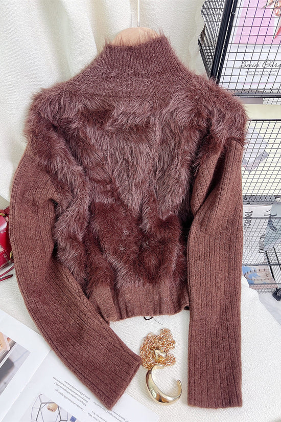Zip-Up Mock Neck Fuzzy Cardigan