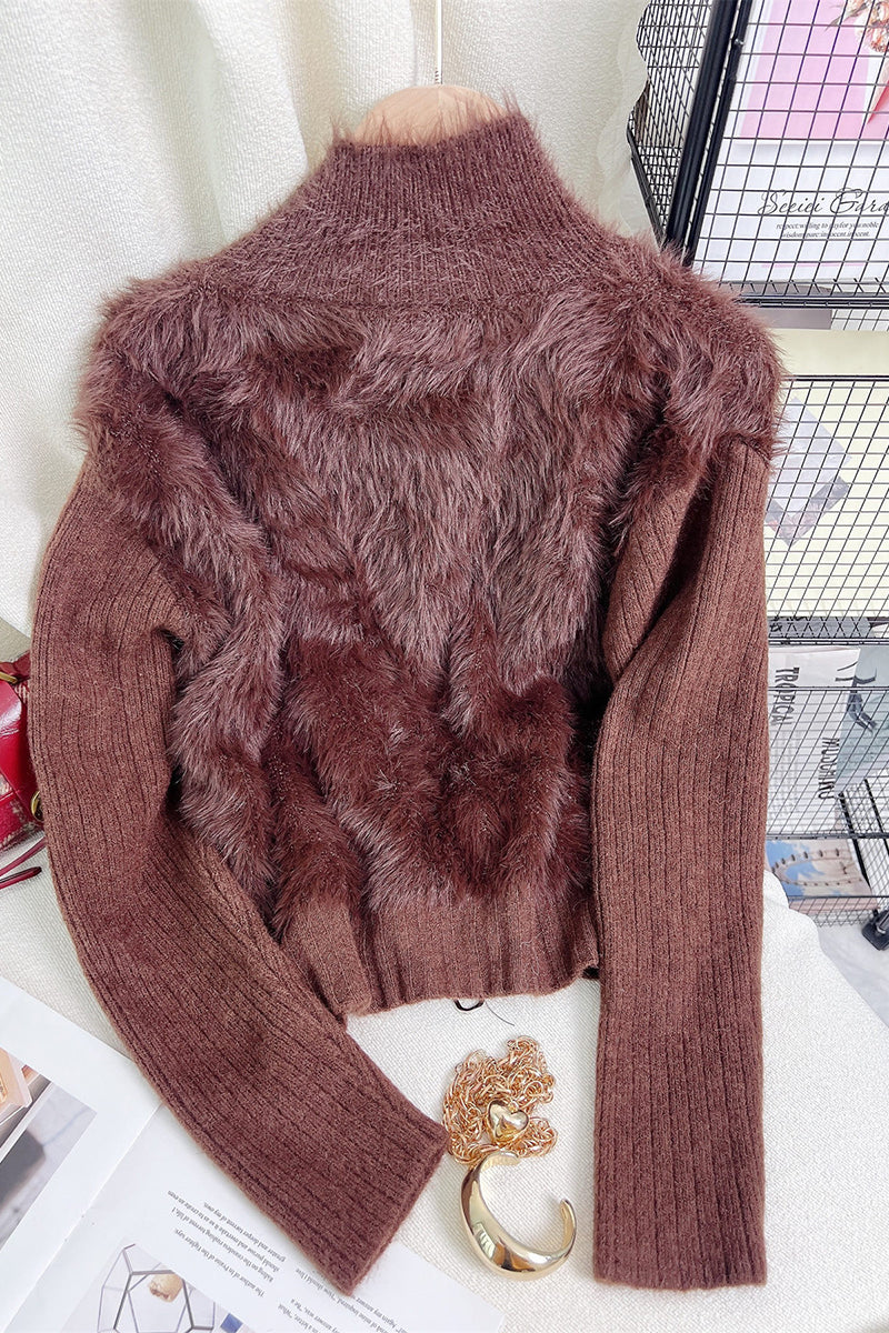 Zip-Up Mock Neck Fuzzy Cardigan