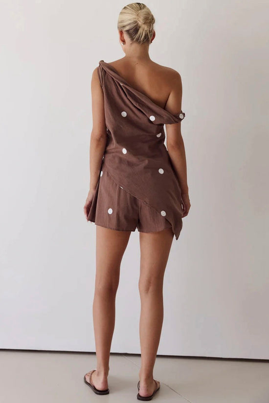 Striped Asymmetric One-Shoulder Shorts Set
