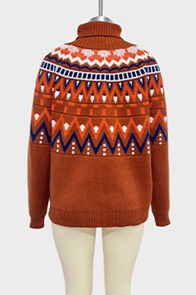 Geometric Pattern Turtleneck Sweater