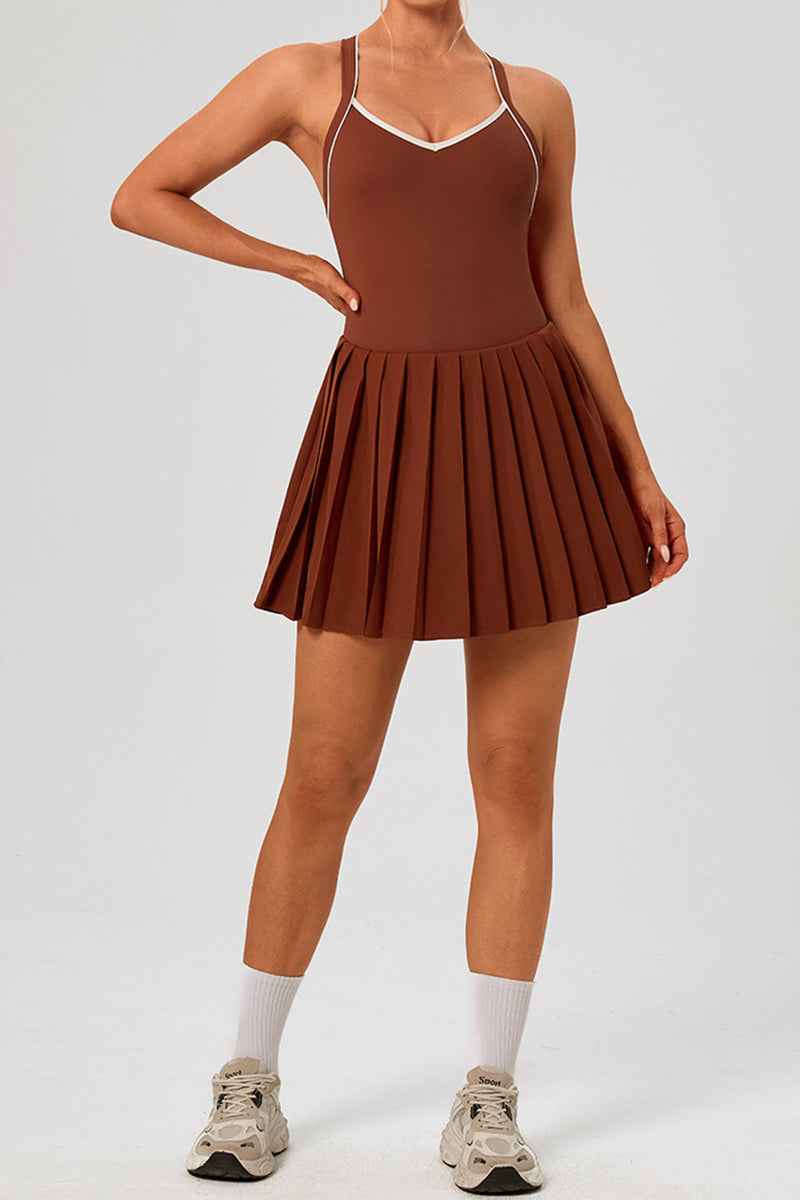 V-Neck Sleeveless Pleated Casual Dress
