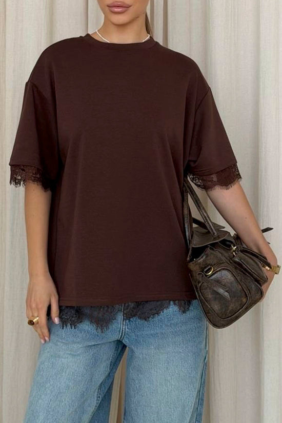 Open Back Lace Accent T-Shirt