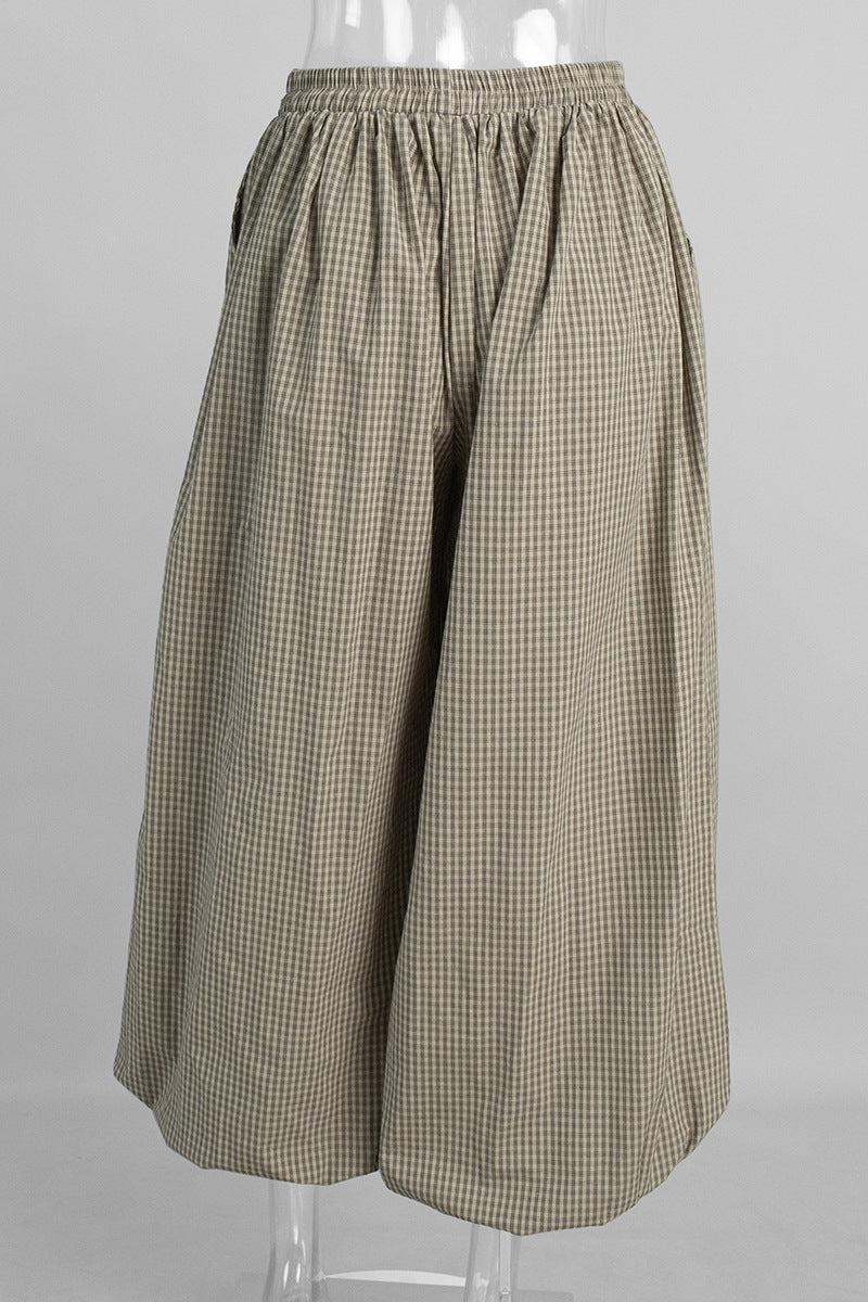 Plaid Wide-Leg Casual Pants