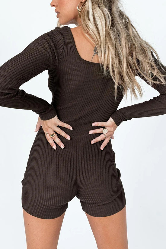 Long Sleeve Ribbed Knit Romper