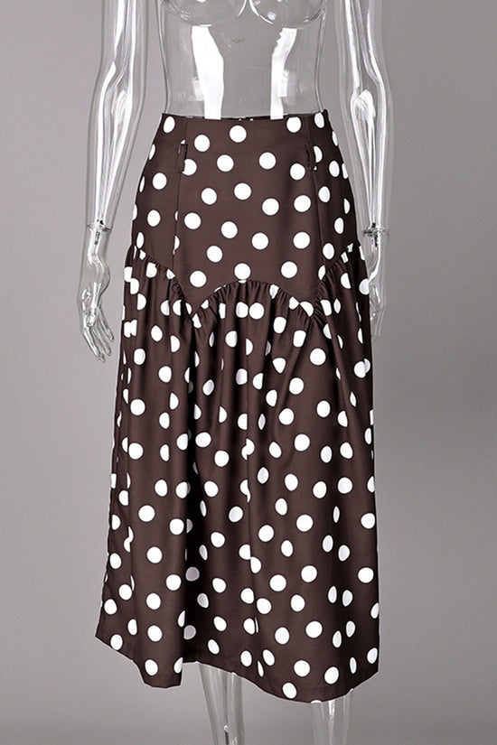 Polka Dot Flared Hem Midi Skirt
