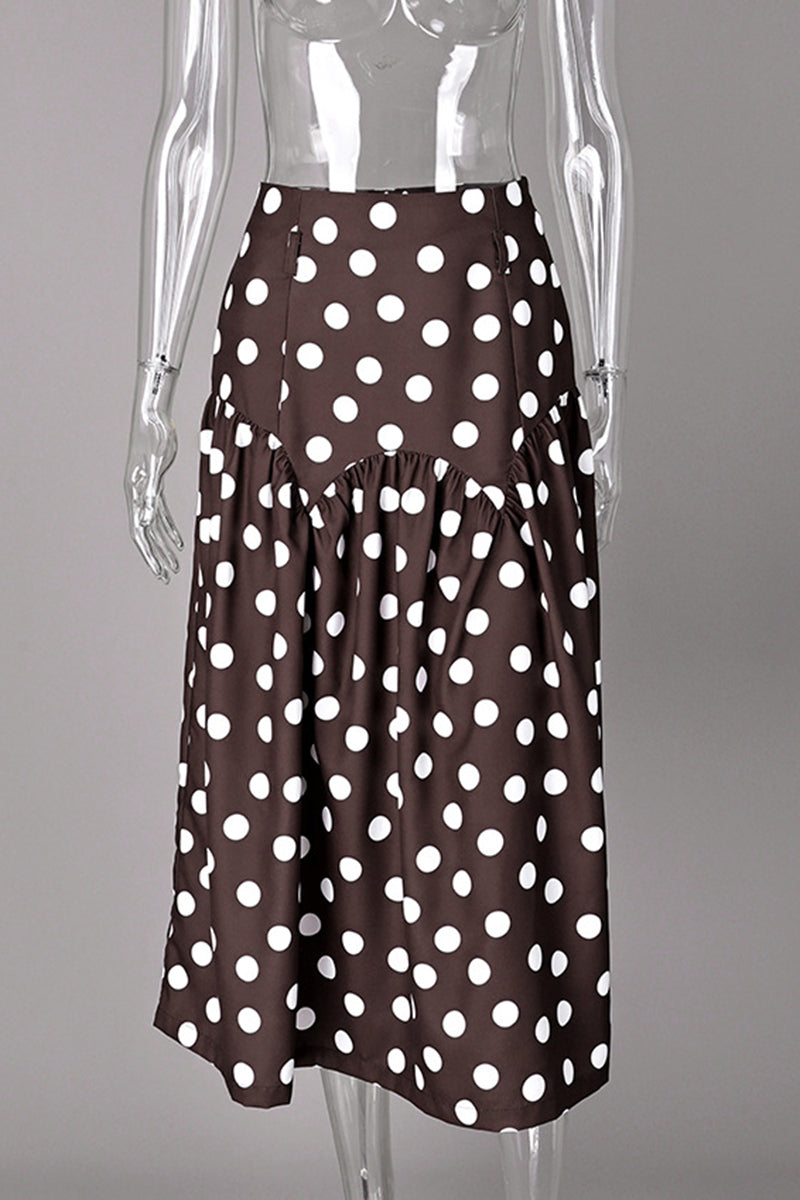 Polka Dot Flared Hem Midi Skirt