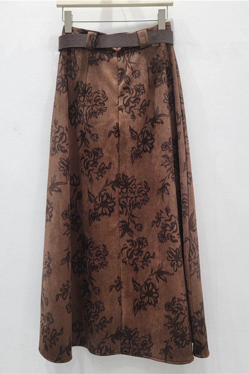 Floral Embellished Belted Midi Skirt