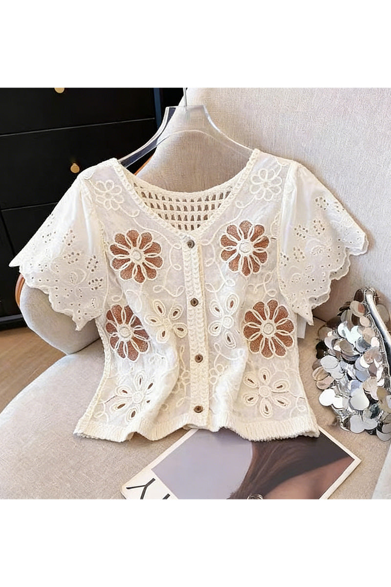 Floral Buttoned Blouse with Intricate Patterns