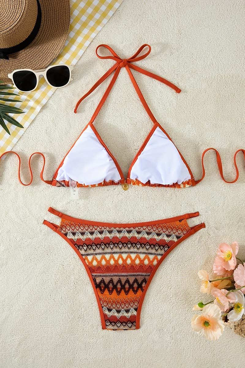 Geometric Print Strappy Bikini Set