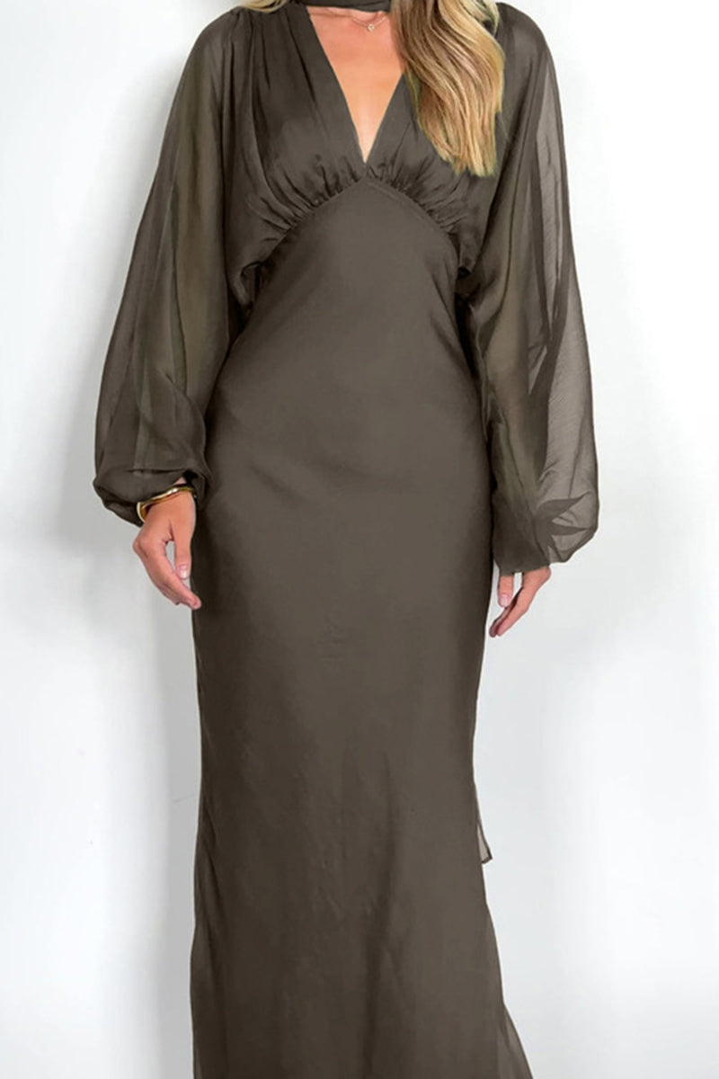 Elegant Chiffon Midi Dress with Tie Detail