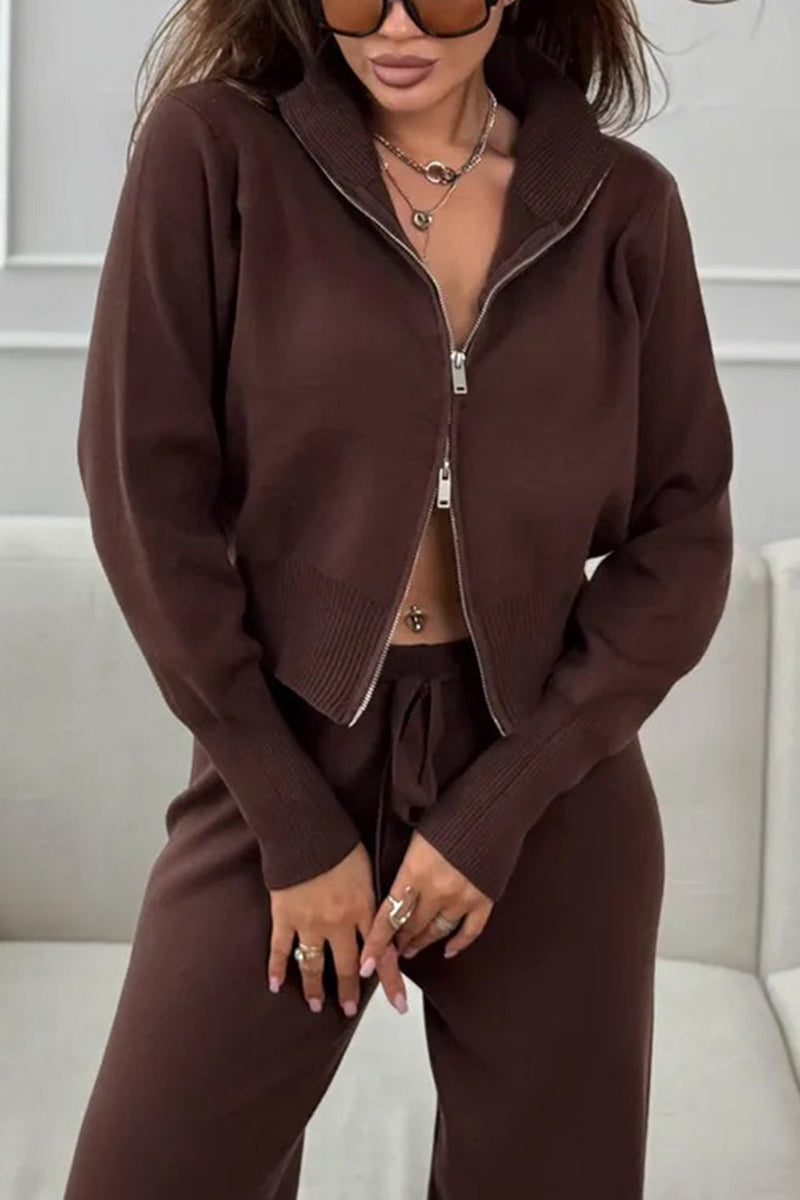 Knit Zip-Up Sweater and Pants Set