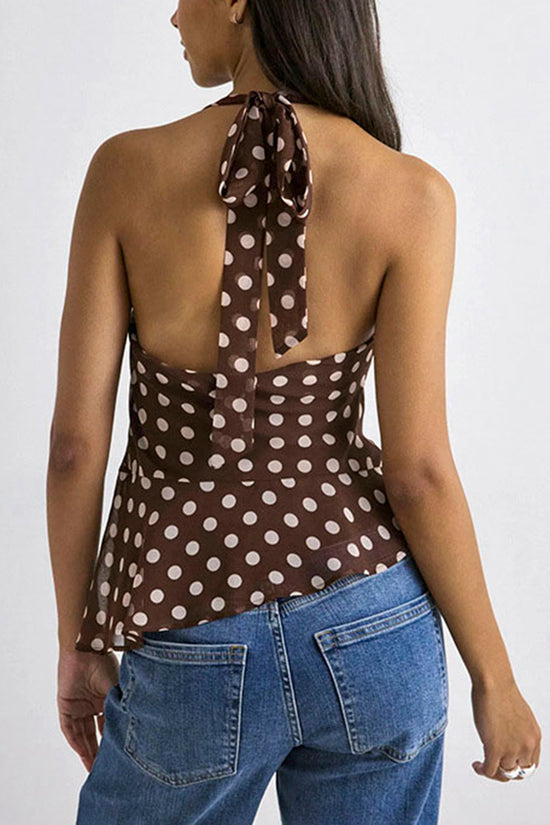 Polka Dot Halter Peplum Tank Top
