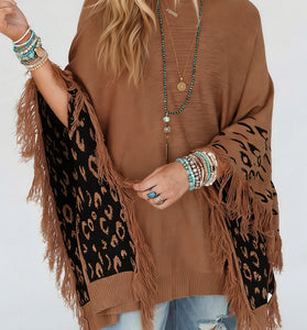Fringe Leopard Detailed Oversized Sweater