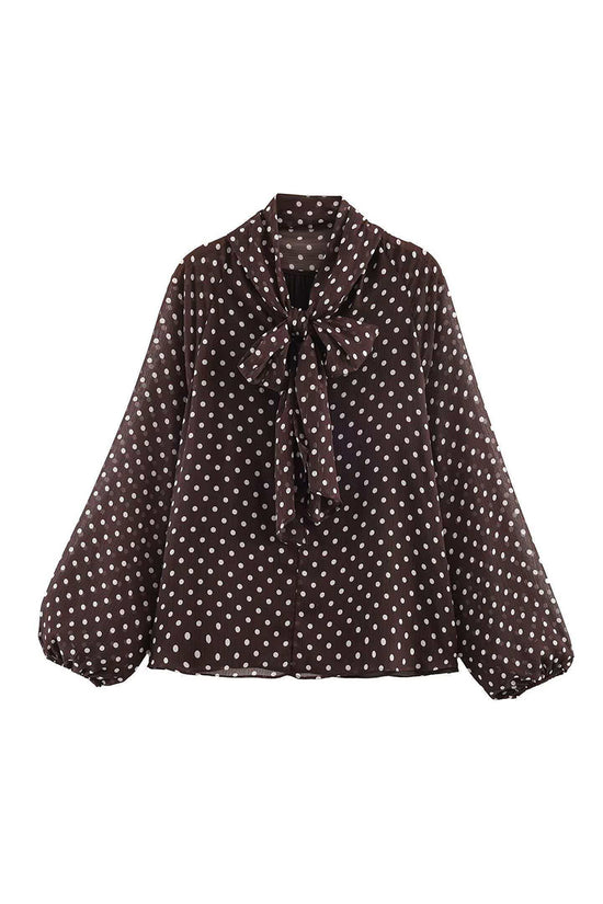 Polka Dot Balloon Sleeve Blouse