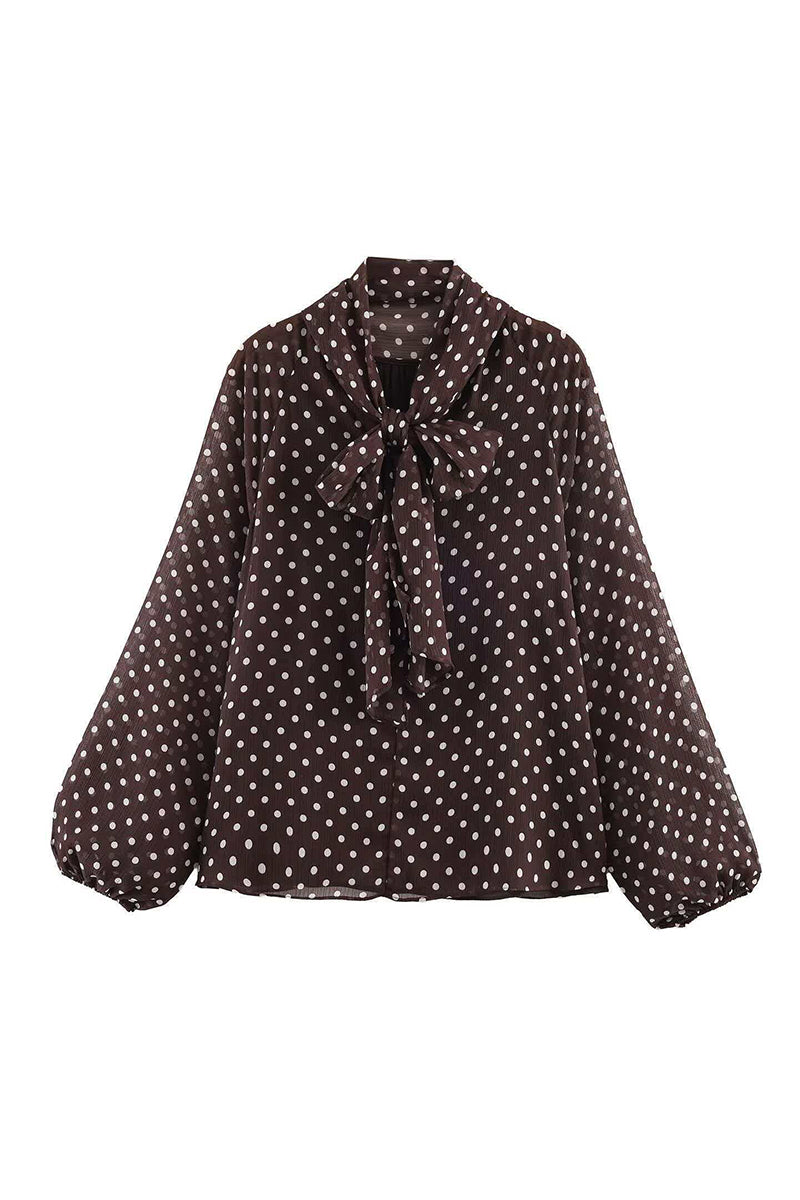 Polka Dot Balloon Sleeve Blouse