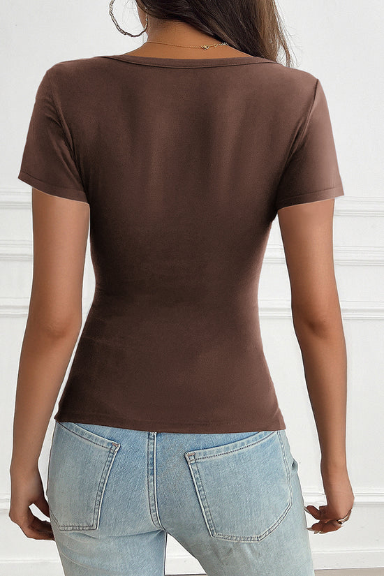 V-Neck Button Short Sleeve Top