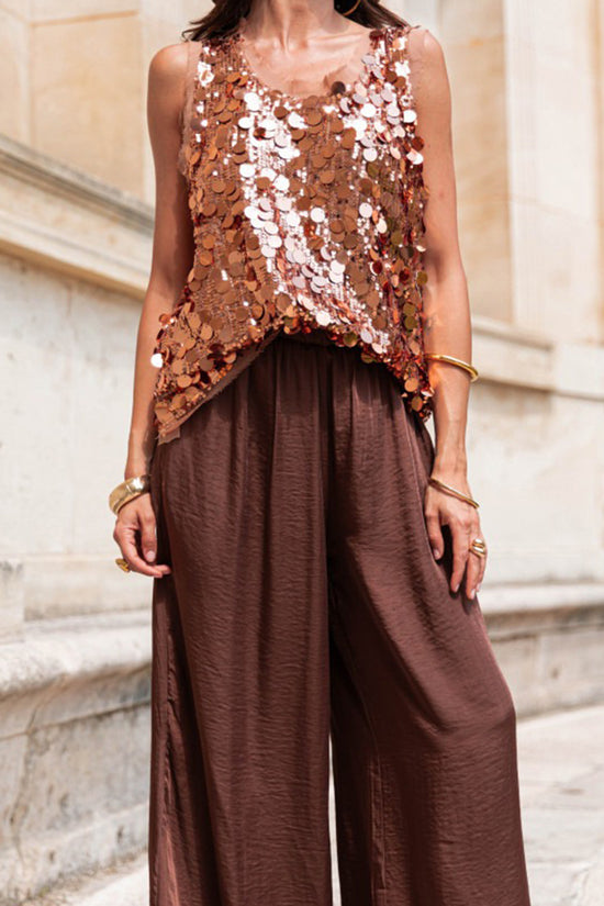 Sequin Embellished Sleeveless Tank Top