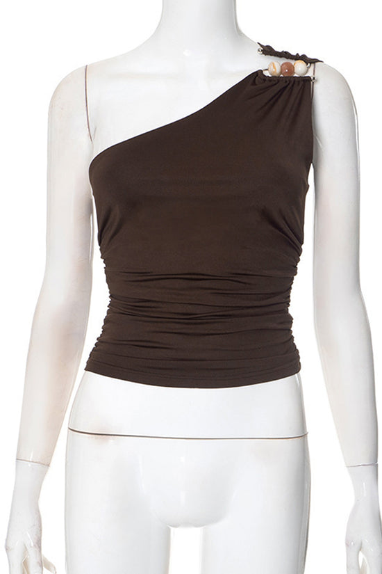 Chic One-Shoulder Ruched Tank Top