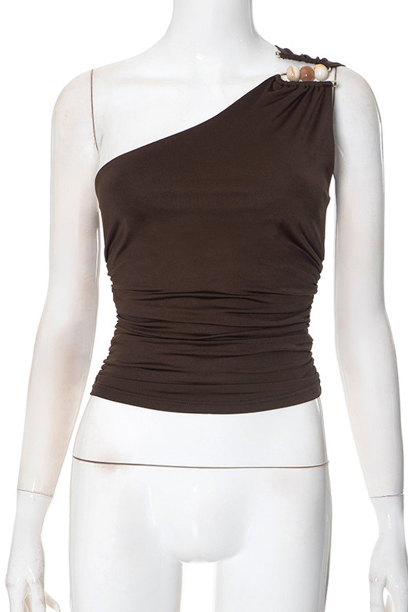 Chic One-Shoulder Ruched Tank Top