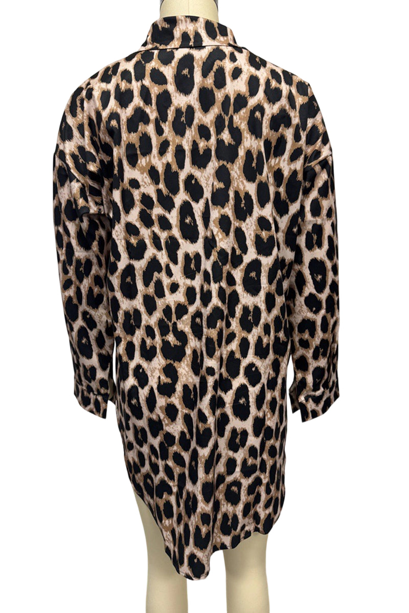 Wild Pattern Button-Down Long Sleeve Blouse