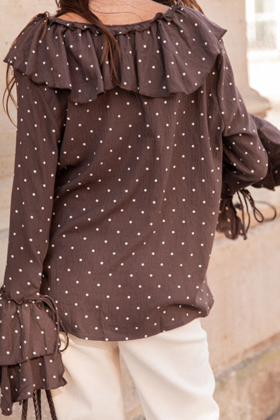 Ruffle Tie-Neck Polka Dot Blouse