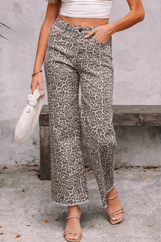 Chic Leopard Print Straight Jeans