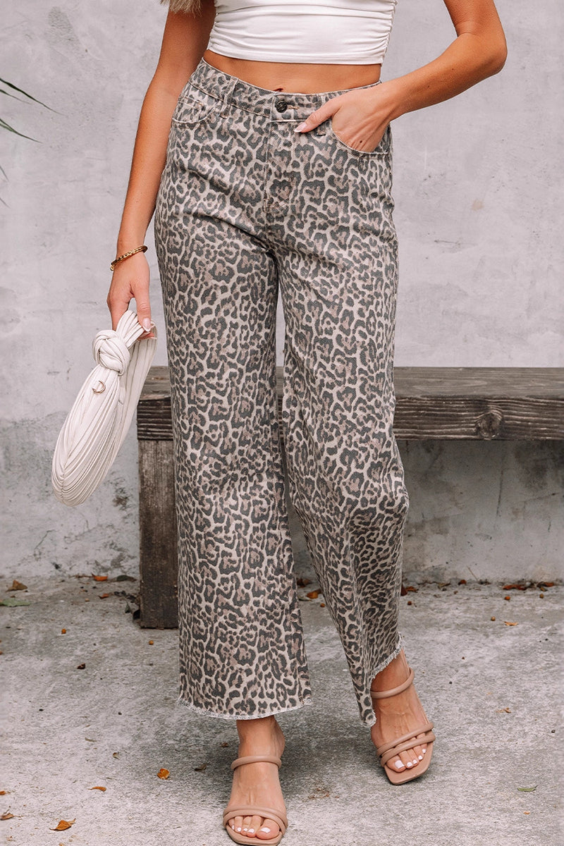Chic Leopard Print Straight Jeans