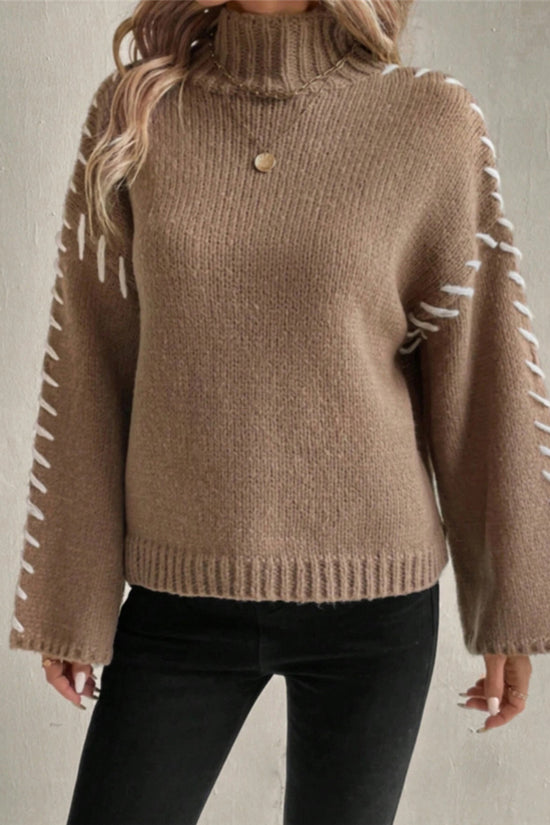 Mock Neck Stitch Detail Sweater
