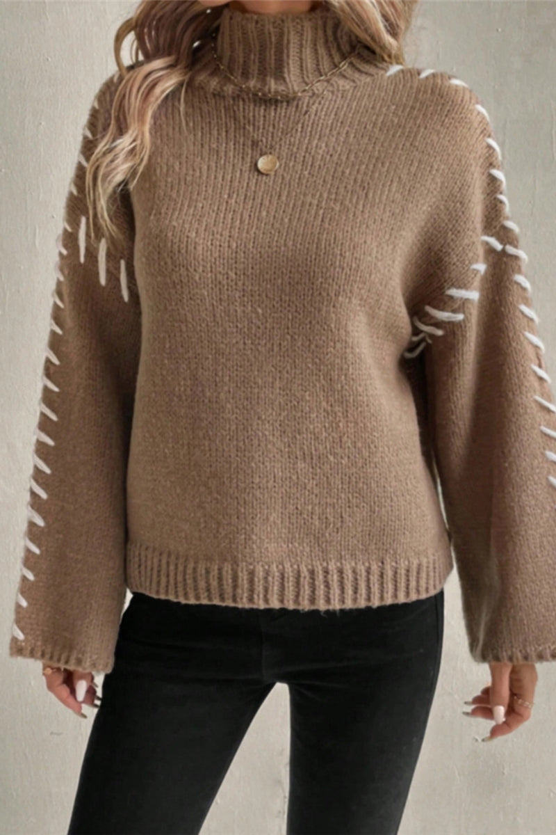 Mock Neck Stitch Detail Sweater