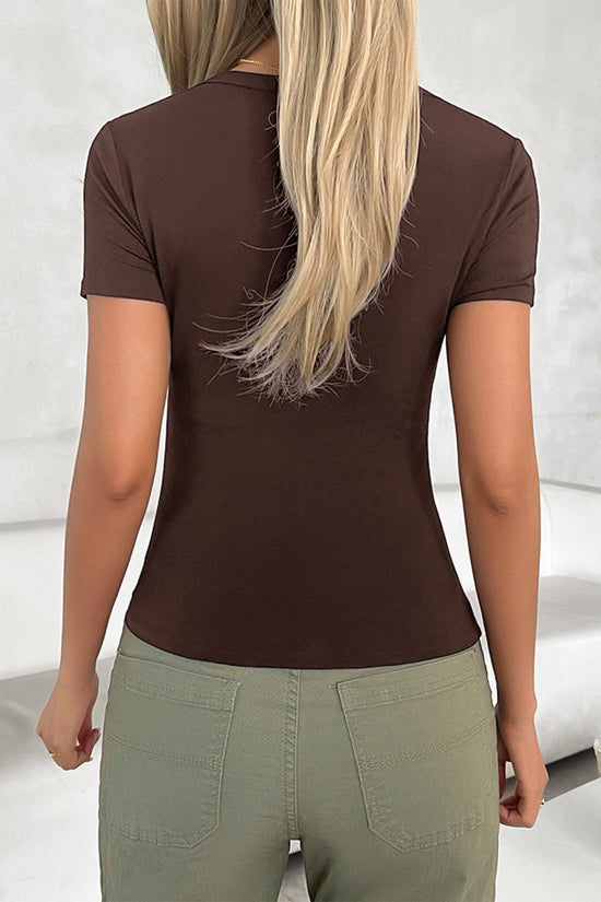 Deep V-Neck Short Sleeve Bodycon T-Shirt