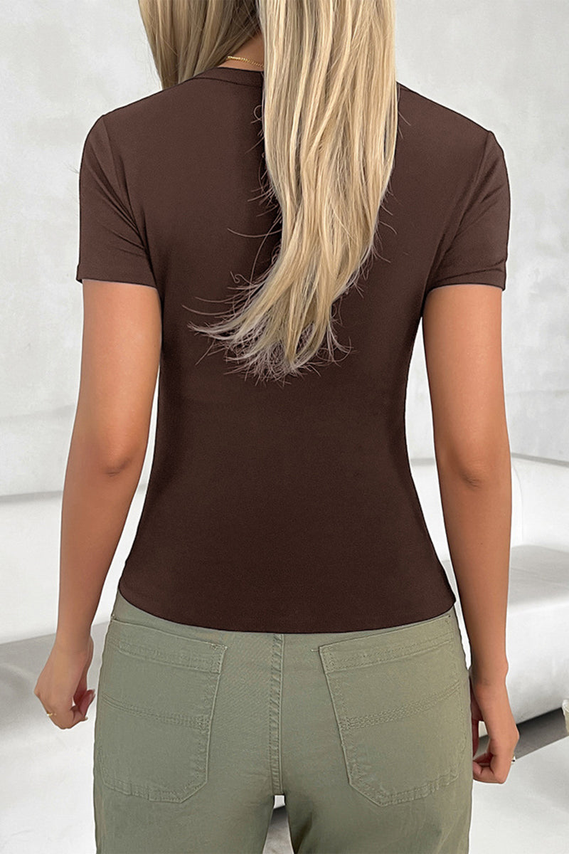 Deep V-Neck Short Sleeve Bodycon T-Shirt